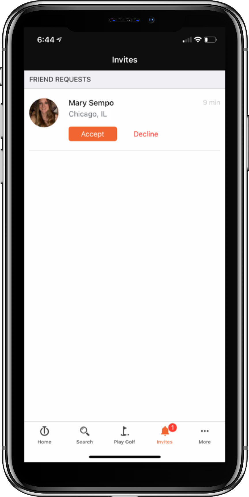 Teeoff App Invite Friends Screen
